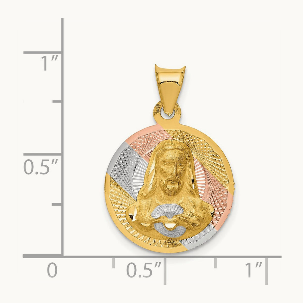 w/Rose and White Rhodium D/C Sagrado Corazon Pendant, 14K