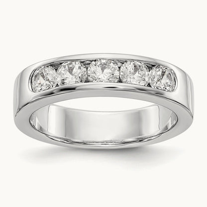 5-Stone Diamond Channel Band, 14K White Gold