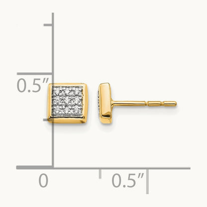 Square Diamond Cluster Earrings — 14K Yellow Gold, 6mm
