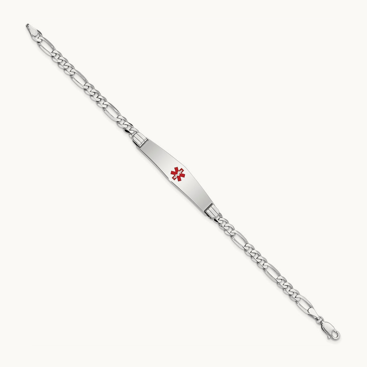 WG Medical Soft Diamond Shape Red Enamel Figaro Link ID Bracelet, 14K
