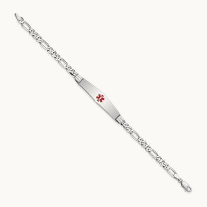 WG Medical Soft Diamond Shape Red Enamel Figaro Link ID Bracelet, 14K