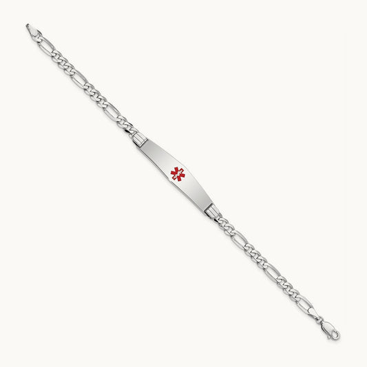 WG Medical Soft Diamond Shape Red Enamel Figaro Link ID Bracelet, 14K