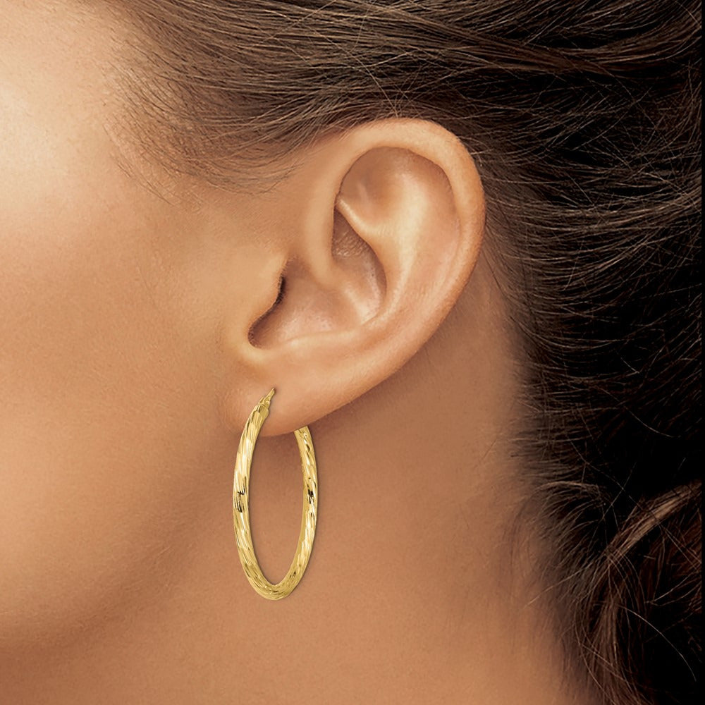 Polished Diamond-cut Hoop Earrings — 14K Yellow Gold, 34mm