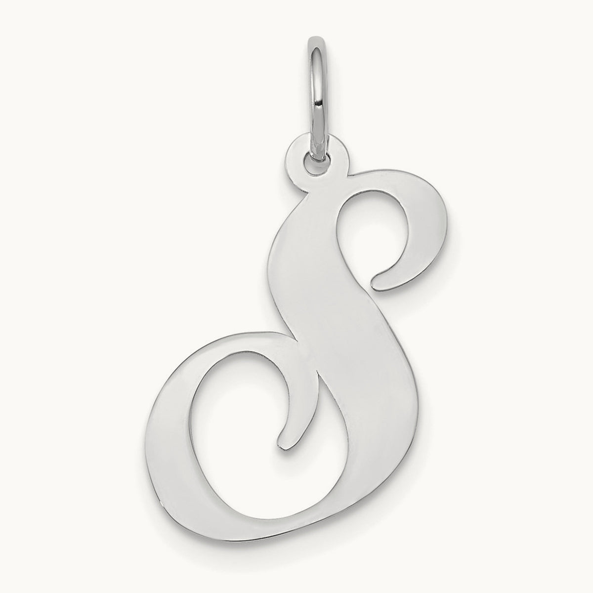 Large Fancy Script Initial Charm — 14K White Gold, S