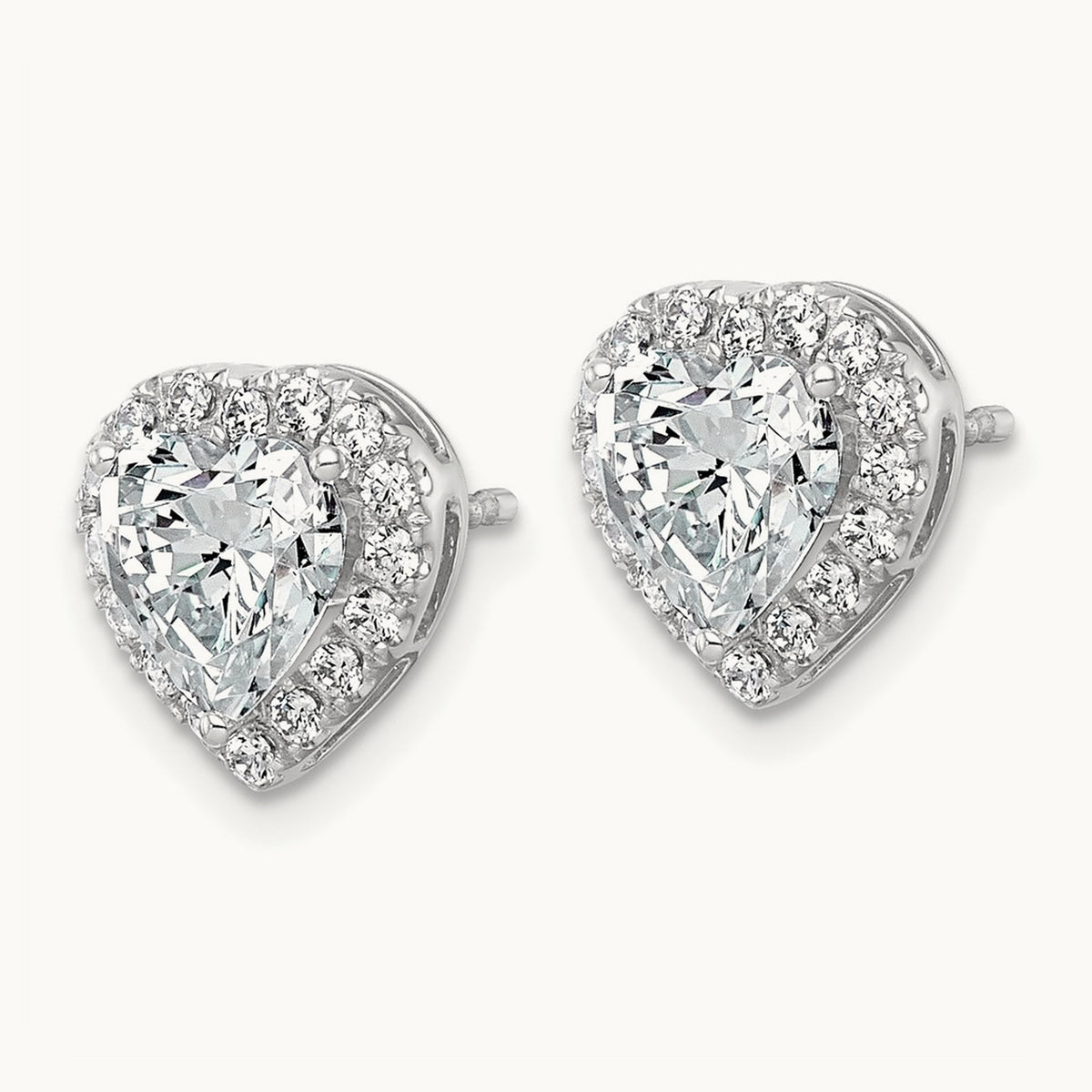 Heart Halo Post Earrings, 0.50-7.25 ct tw Lab-Grown Diamond — 2 3/8 ct, VS (Best), 14K White Gold