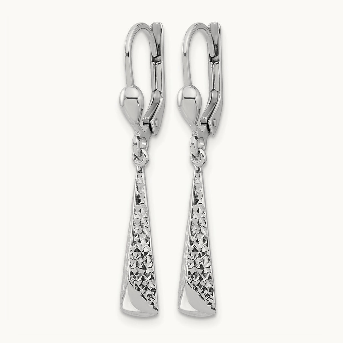 Polished/Diamond-cut Dangle Leverback Earrings — 14K White Gold