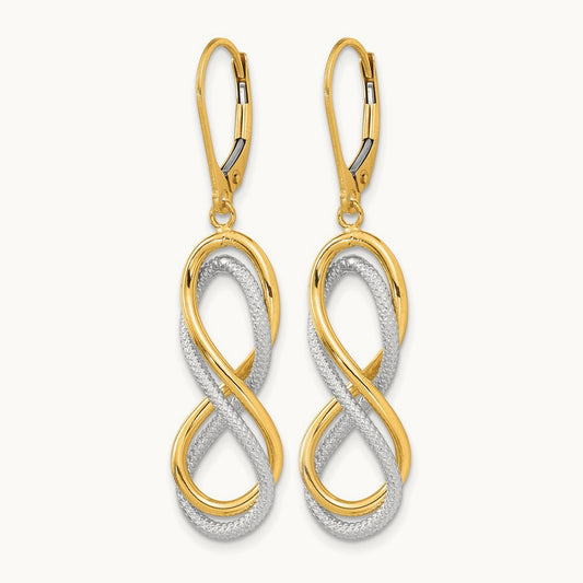 Polished Textured Infinity Leverback Earrings — 10K Two-Tone Gold