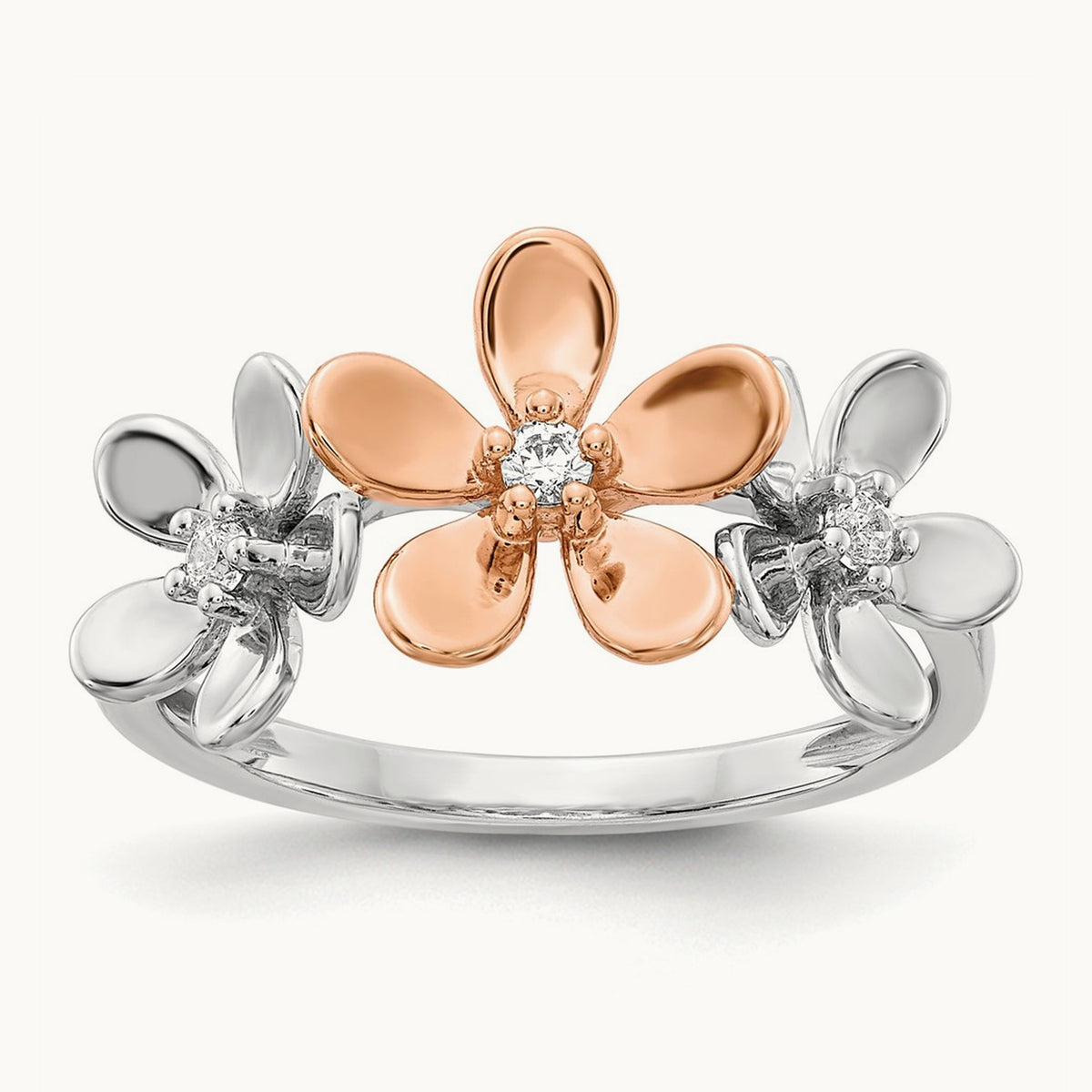 Diamond Flower Ring, 14K Rose with White Gold