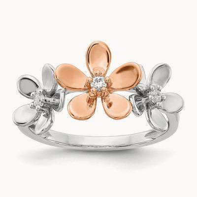 Diamond Flower Ring, 14K Rose with White Gold