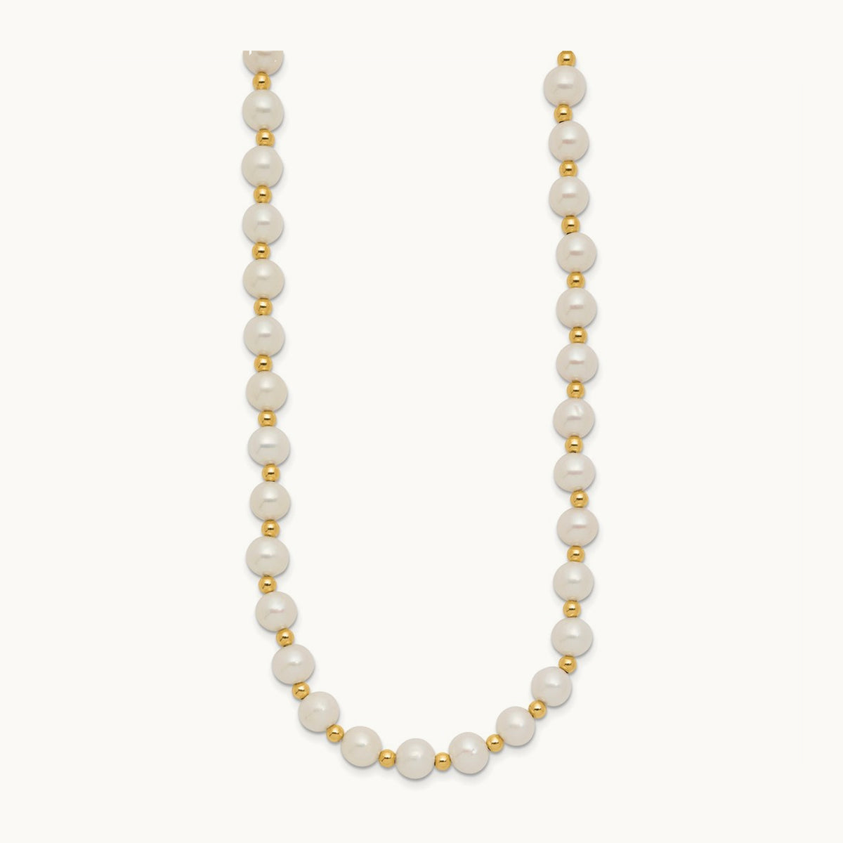 6- White Near Round FW Cultured Pearl Bead Necklace, 7mm, 14K