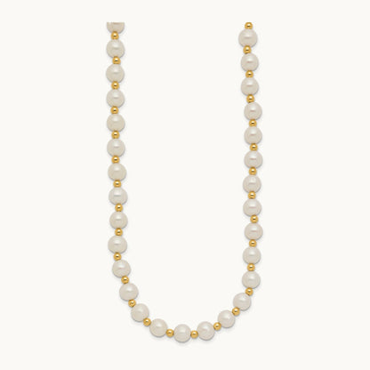 6- White Near Round FW Cultured Pearl Bead Necklace, 7mm, 14K