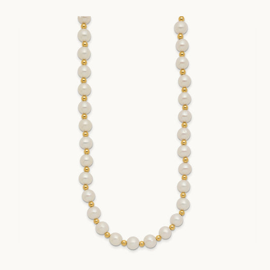 6- White Near Round FW Cultured Pearl Bead Necklace, 7mm, 14K