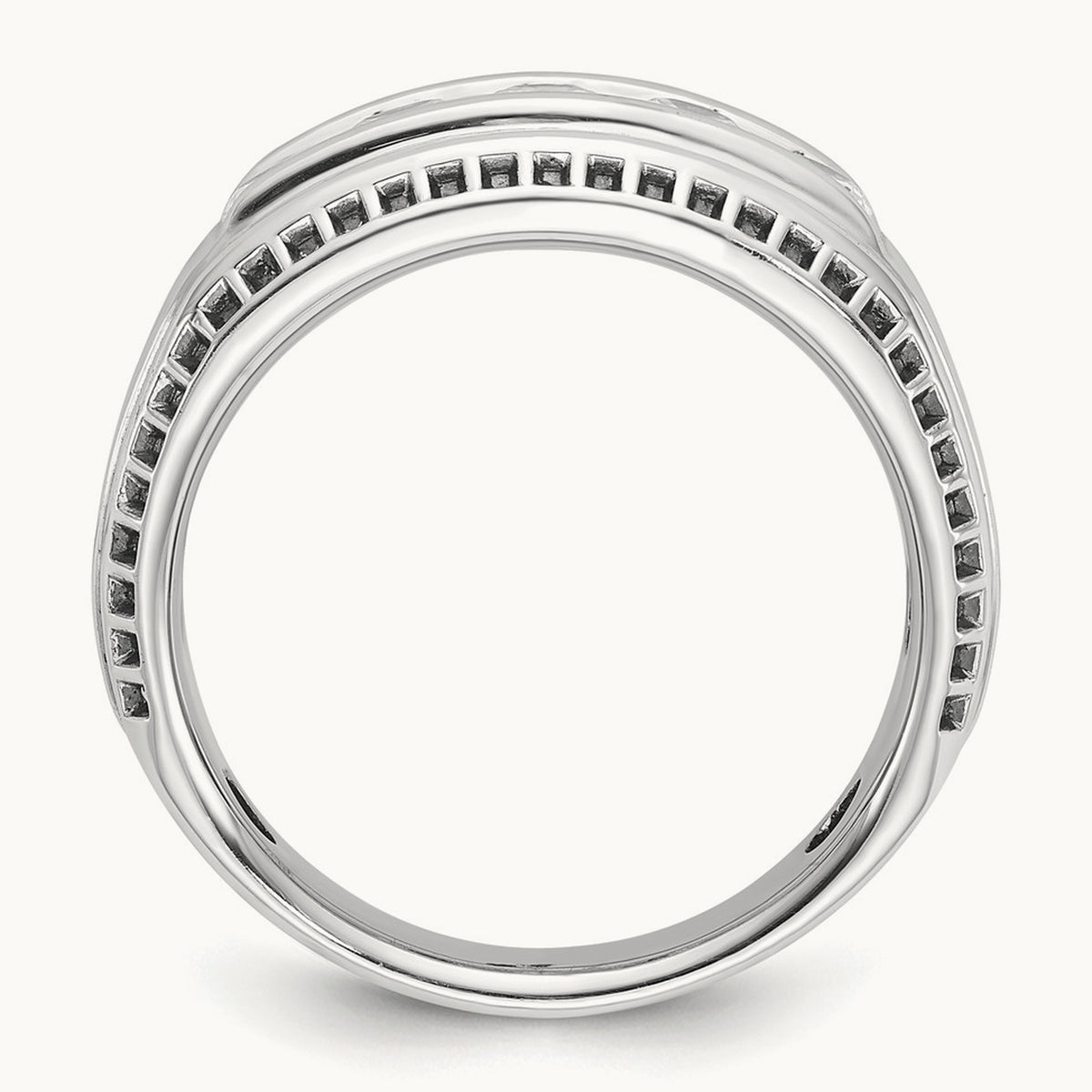 w/Black RH IBGoodman Men's Polished 5-Stone Diamond Ring, 14K White Gold