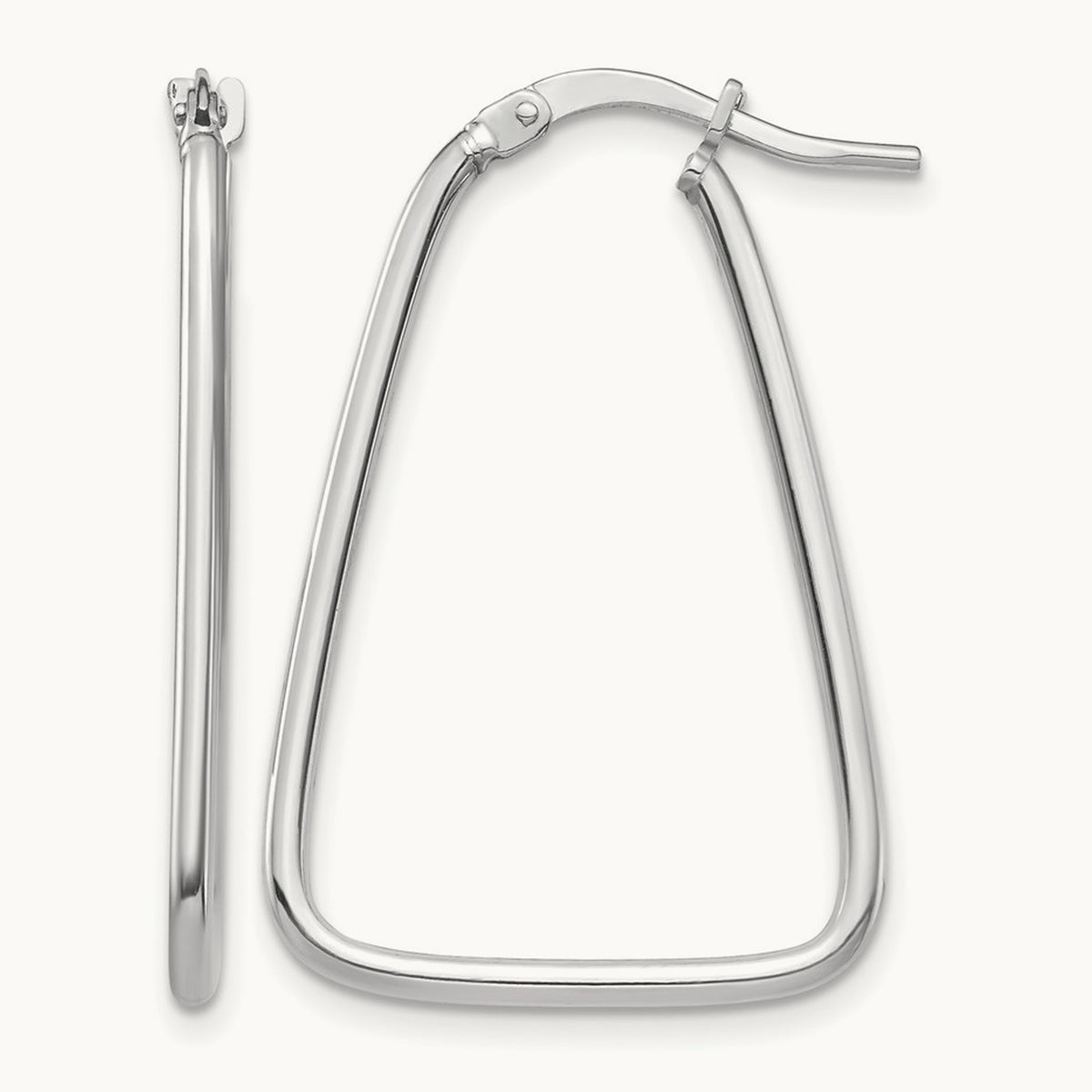 Polished Triangle Dangle Hoop Earrings — 14K White Gold