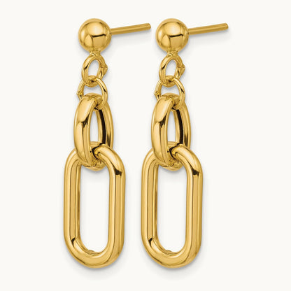 Polished Fancy Link Post Dangle Earrings, 14K — Leslie's