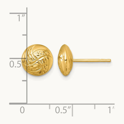 Polished Textured Post Earrings — 14K Yellow Gold