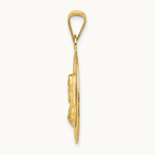 Polished D/C Sagrado Corazon Circle Pendant, 14K
