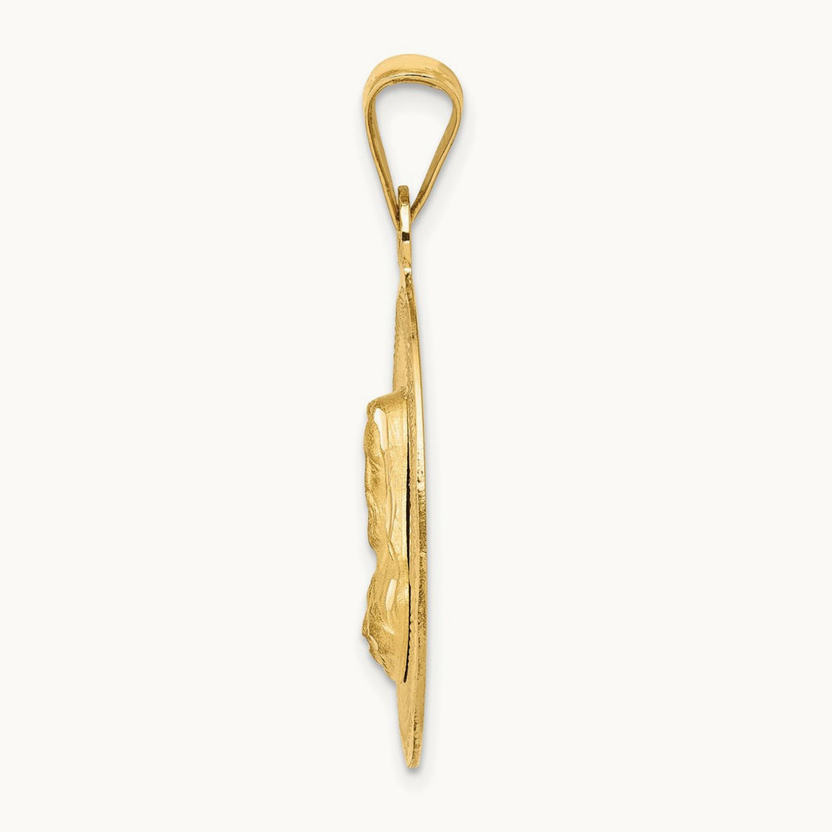 Polished D/C Sagrado Corazon Circle Pendant, 14K