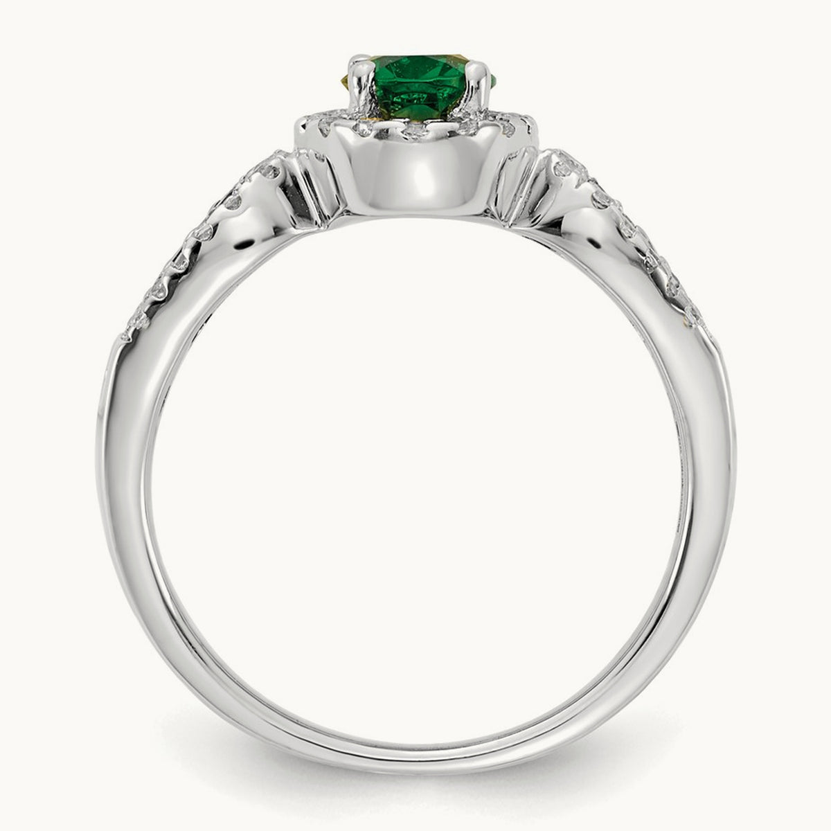 Diamond and Oval Emerald Ring — 14K White Gold