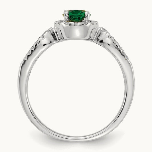 Diamond and Oval Emerald Ring — 14K White Gold