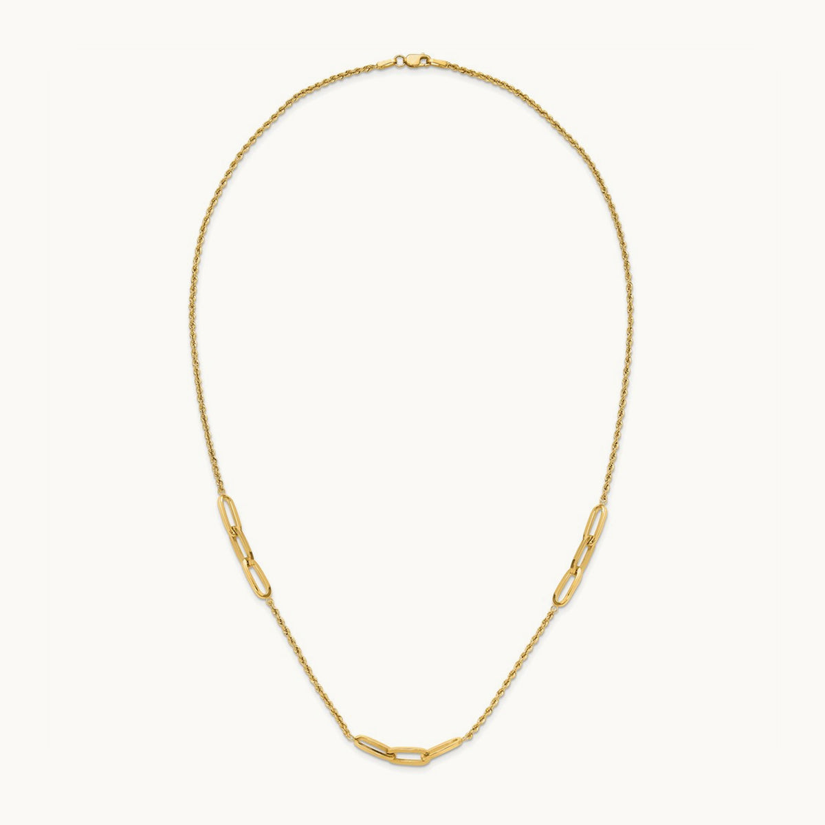 Polished and D/C Fancy Link Rope Necklace, 14K