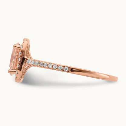 Morganite Diamond Halo Complete Engagement Ring, 14K Rose Gold