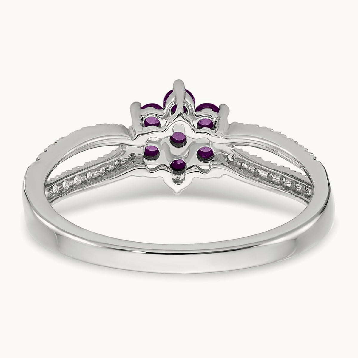 Amethyst and Diamond Floral Ring, 14K White Gold