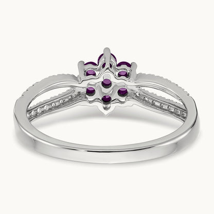 Amethyst and Diamond Floral Ring, 14K White Gold