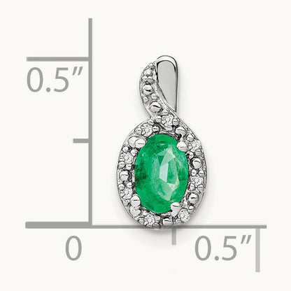 Oval Emerald and Diamond Pendant, 14K White Gold
