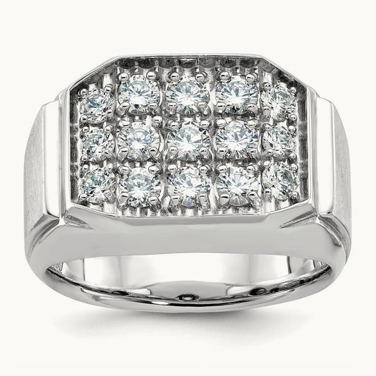 IBGoodman Men's Polished & Satin Diamond Cluster Ring, 14K White Gold
