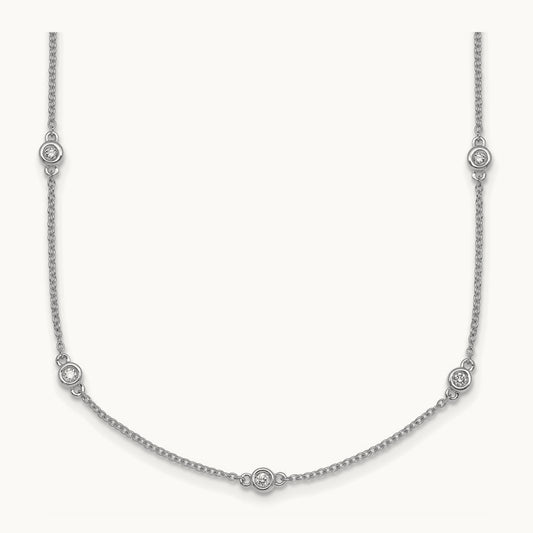 Diamond Station Cable Necklace, 14K White Gold