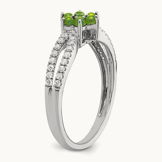 Peridot and Diamond Floral Ring, 14K White Gold