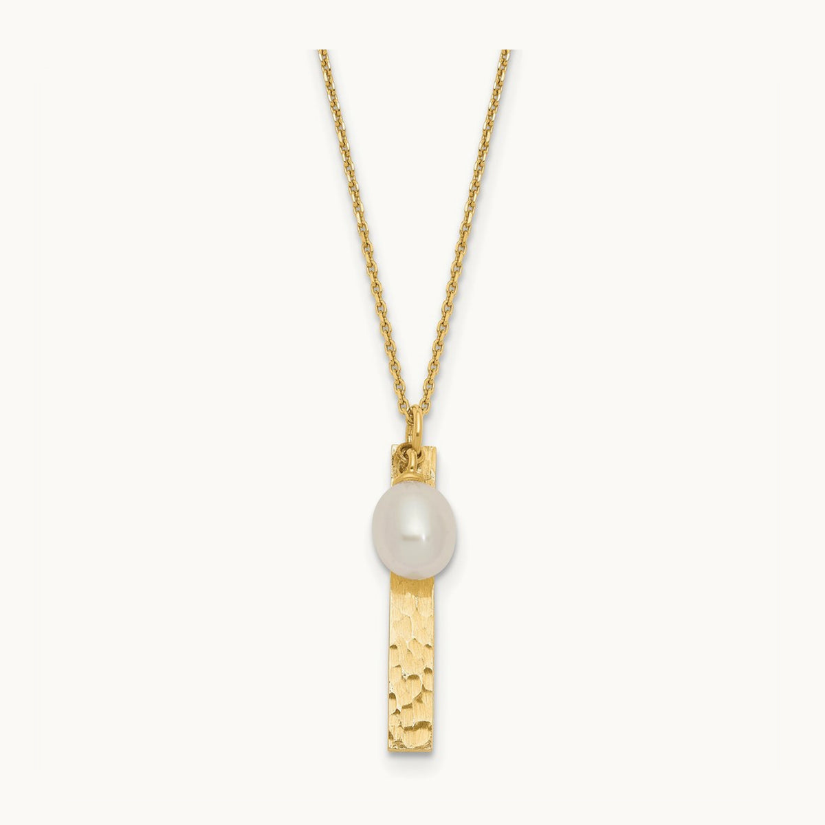 6- Rice White FWC Pearl Brushed Necklace, 7mm, 14K