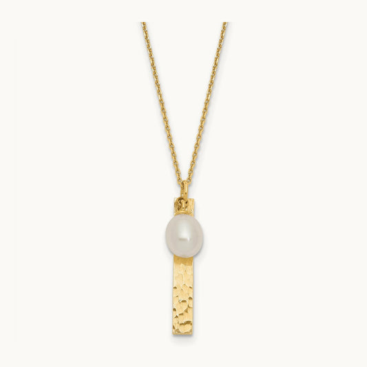 6- Rice White FWC Pearl Brushed Necklace, 7mm, 14K