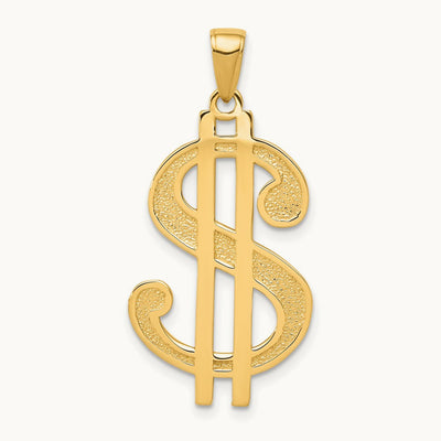 Polished and Textured Dollar Sign Pendant, 14K Gold