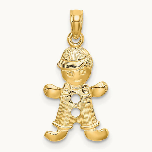 Playful Boy w/Cut Out Buttons Charm, 14K