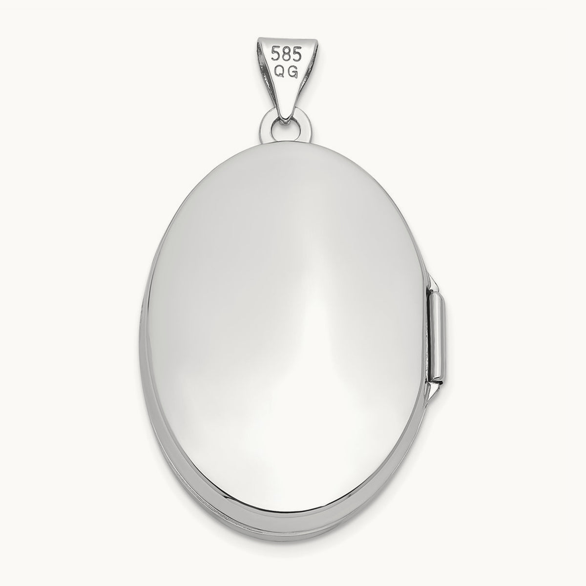 Polished Domed Oval Locket — 14K White Gold