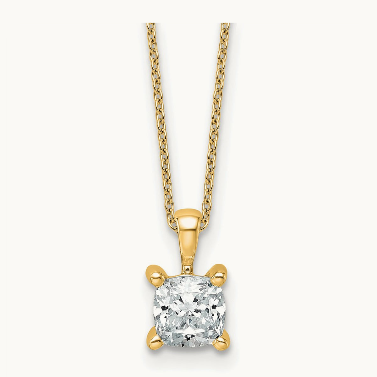 Cushion Pendant Necklace, 0.50-2.00 ct tw Lab-Grown Diamond — 1 ct, 14K Yellow Gold