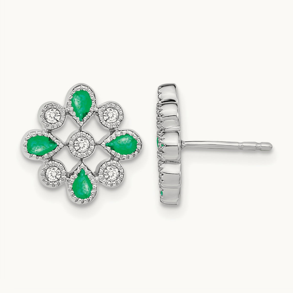 Emerald and Diamond Post Earrings — photo set