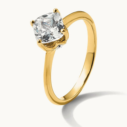 Polish 1ct Cushion Leaf Design Semi-Mount Dia Ring, 14K