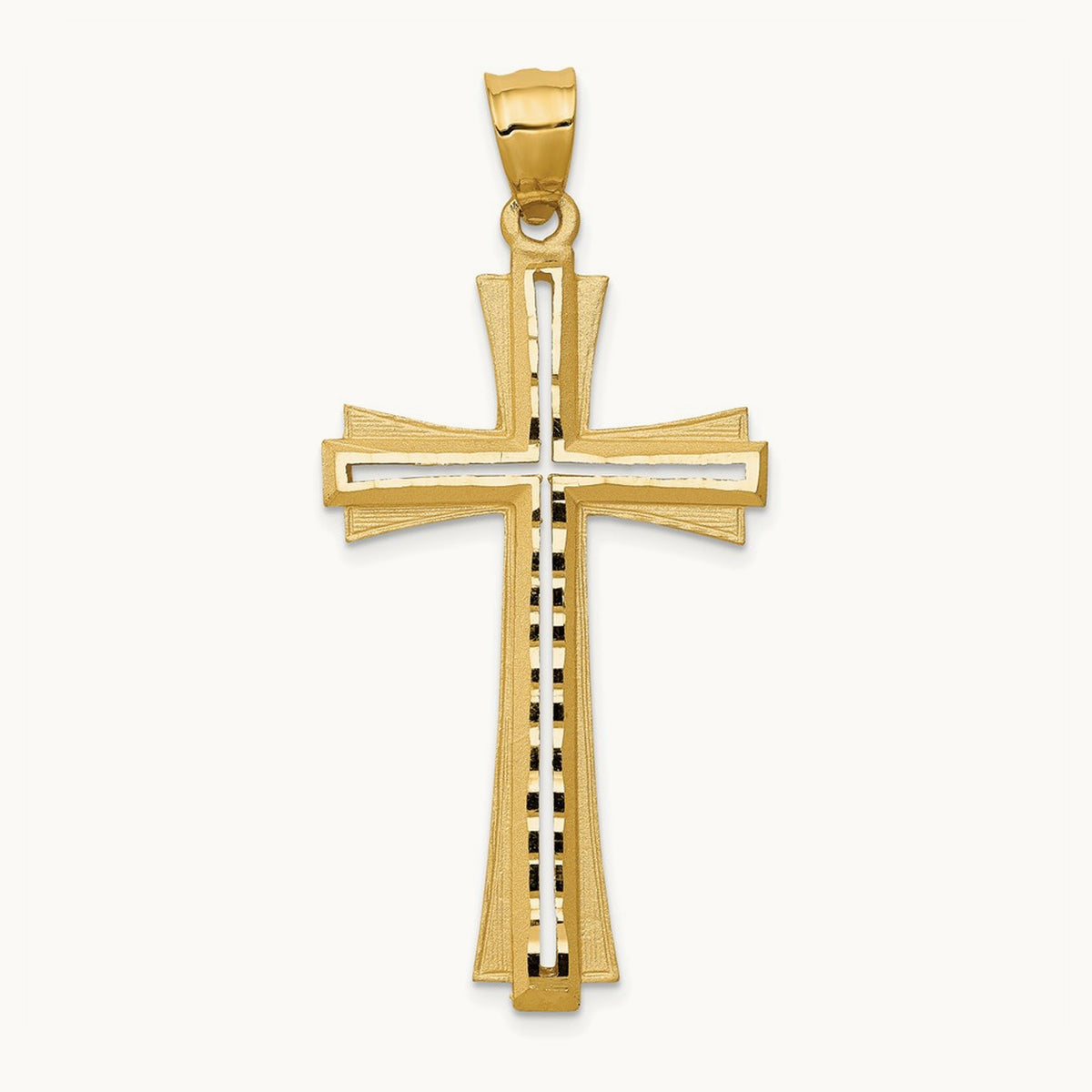 Diamond Cut and Satin Cross Pendant, 14K