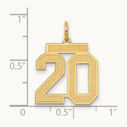 Medium Satin Number 20 Charm — 14K Yellow Gold