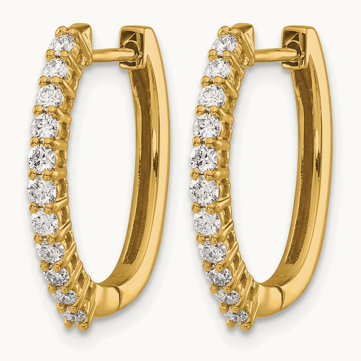 Diamond Hinged Hoop Earrings — 14K Yellow Gold, 18mm, 0.49 ct