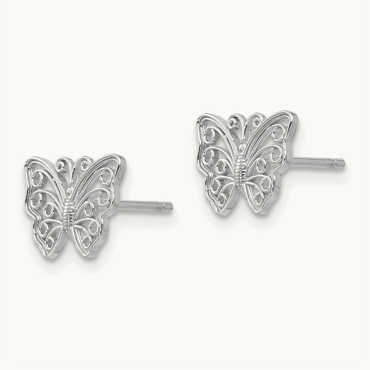 Butterfly Post Earrings — 14K White Gold, 7.6mm