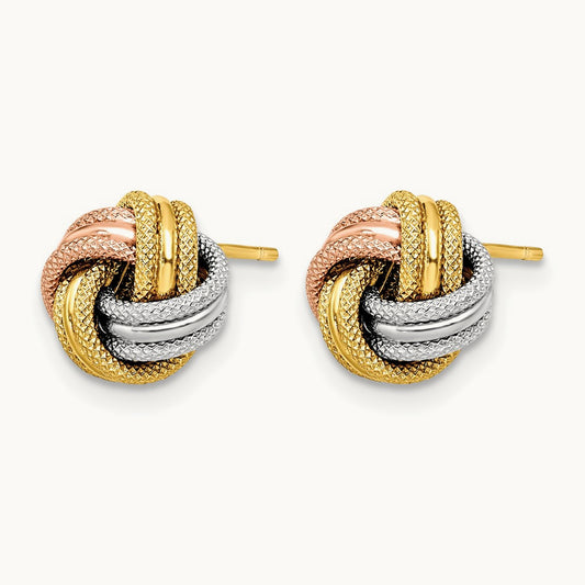 w/White and Rose Rhodium Knot Polished D/C Post Earrings, 10K — Leslie's