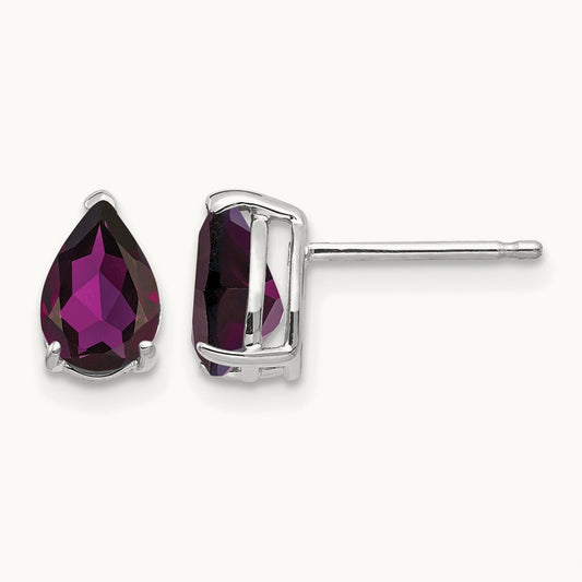 Rhodolite Garnet Pear Stud Earrings, 14K White Gold