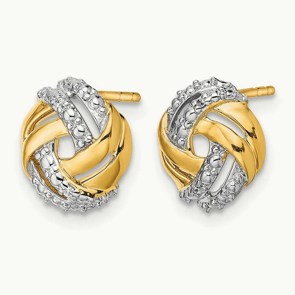 Diamond w/Rhodium Accents Round Post Earrings, 14K