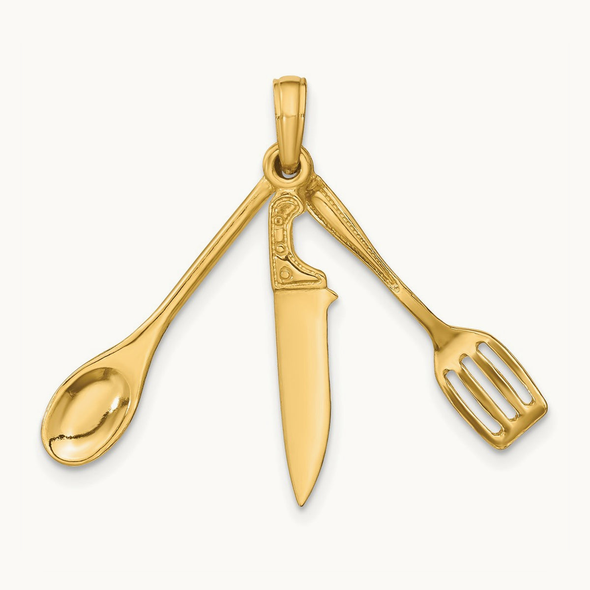 3-D Moveable Spatula, Spoon, and Knife Charm, 14K