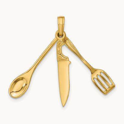 3-D Moveable Spatula, Spoon, and Knife Charm, 14K