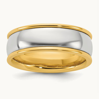 Y/W Half Round Wedding Band, 7mm, 14K Two-tone